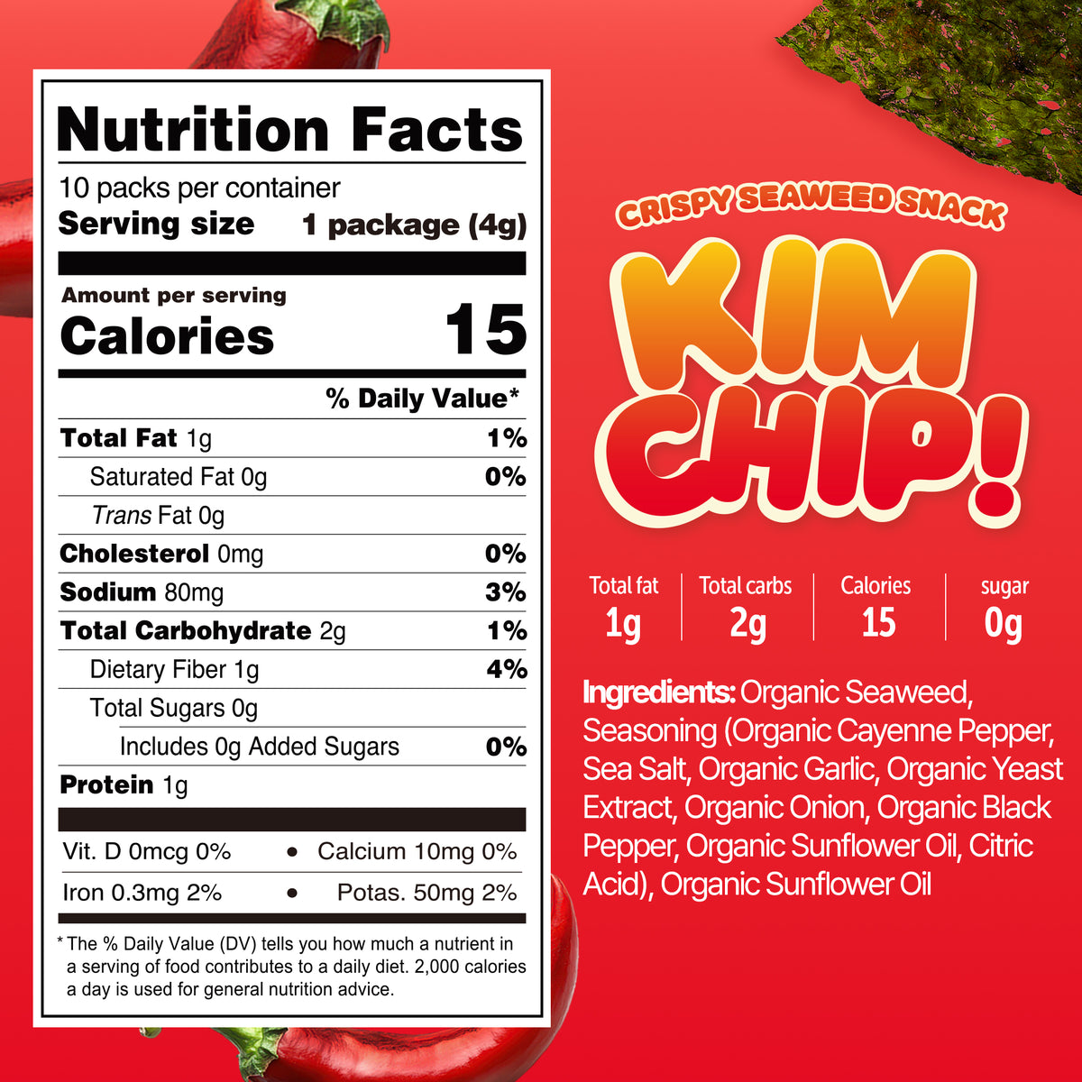 KIMCHIP! - Spicy Seaweed Snacks (10 packs)